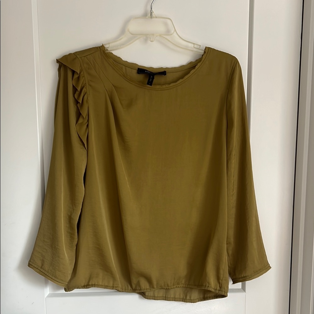 Olive Green Women's Top with Ruffle Detail